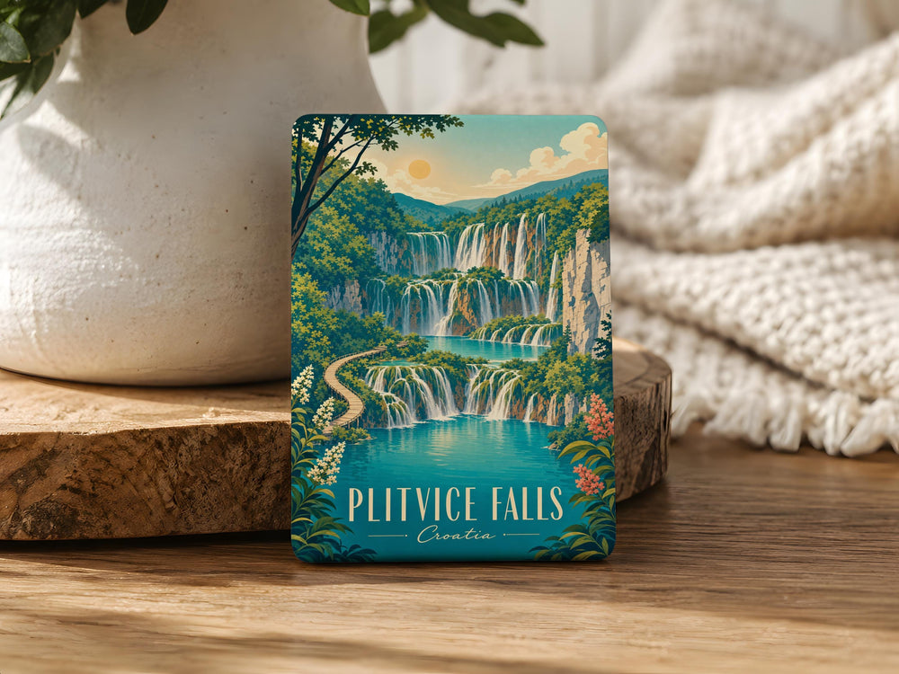 Plitvice Lakes Waterfalls Fridge Magnet, Croatia National Park Scenic Travel Souvenir Magnet, Nature Landscape Magnet