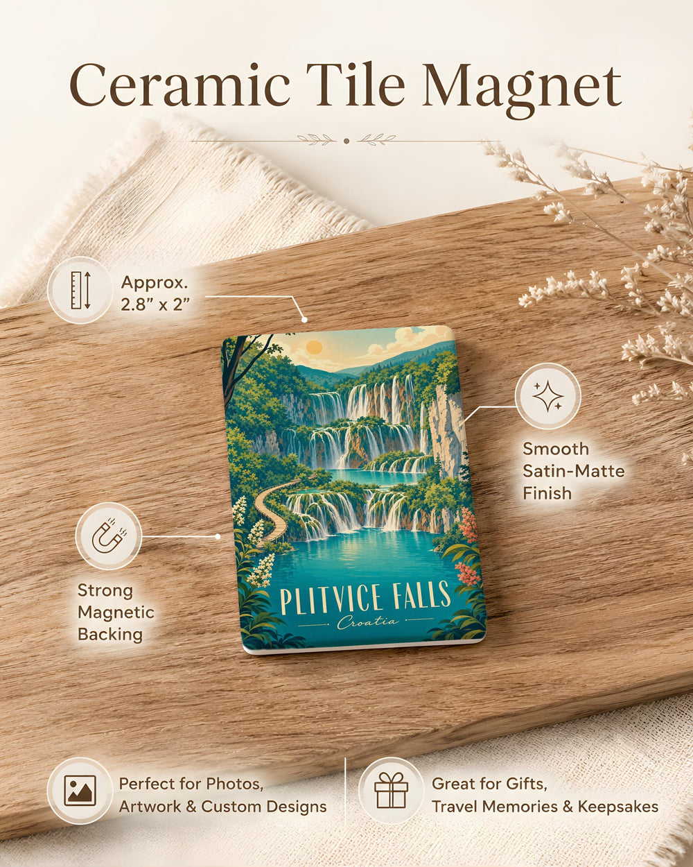 Plitvice Lakes Waterfalls Fridge Magnet, Croatia National Park Scenic Travel Souvenir Magnet, Nature Landscape Magnet