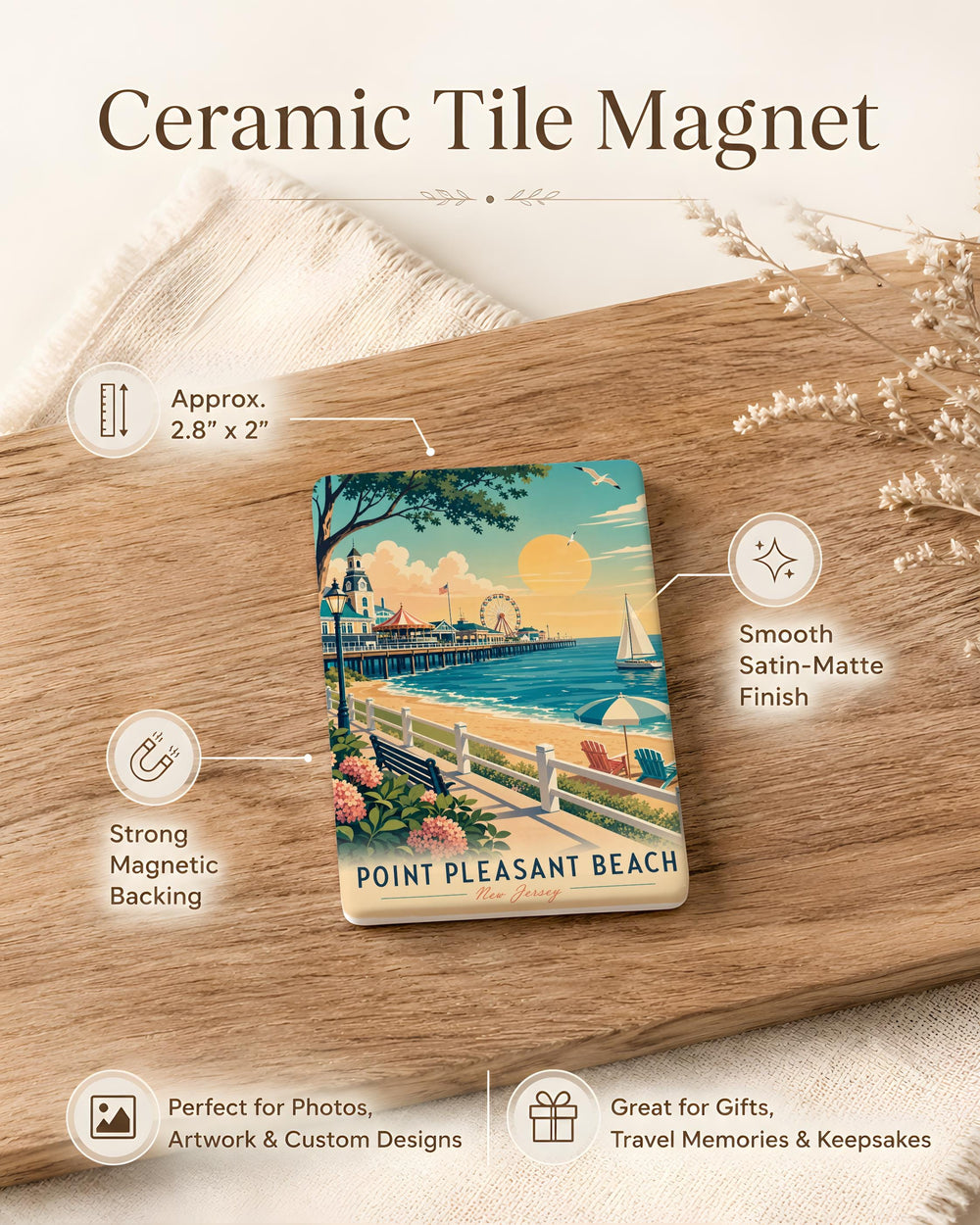 Point Pleasant Beach NJ Fridge Magnet, New Jersey Shore Souvenir Magnet, Boardwalk Beach Town Travel Keepsake Magnet