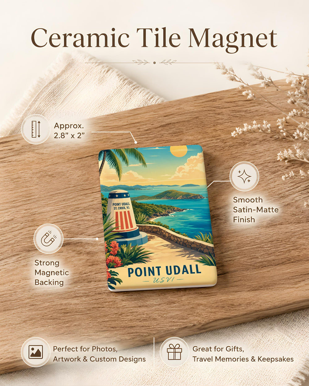 Point Udall USVI Fridge Magnet, St Croix Caribbean Landmark Souvenir Magnet, Virgin Islands Travel Keepsake Gift