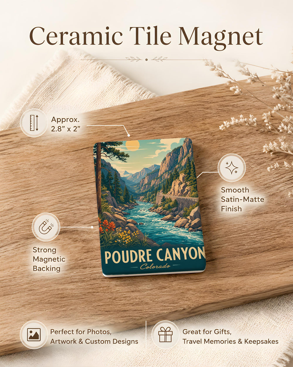 Poudre Canyon Fridge Magnet, Colorado Canyon Souvenir, Scenic Poudre River and Rocky Mountain Landscape Magnet