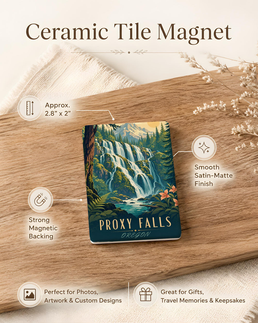 Proxy Falls Waterfall Fridge Magnet, Oregon Cascade Mountain Falls Souvenir Magnet, Nature Travel Keepsake Magnet