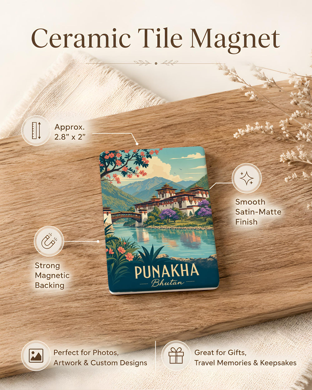 Punakha Bhutan Fridge Magnet, Punakha Dzong Souvenir Magnet, Bhutan Travel Keepsake Magnet, Himalayan Landmark Magnet