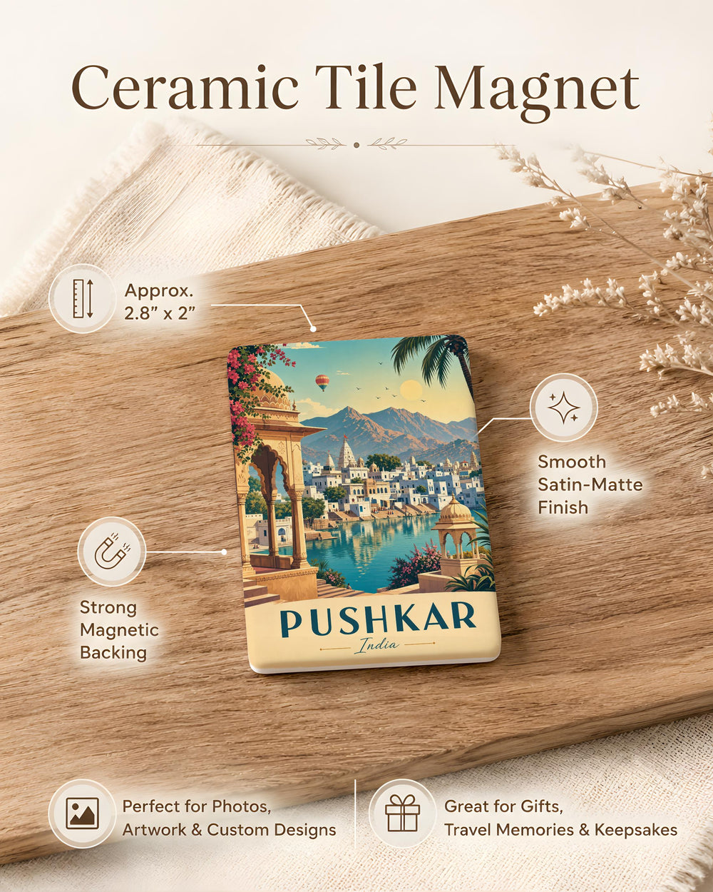 Pushkar India Fridge Magnet, Pushkar Rajasthan Souvenir Magnet, India Travel Gift, Pushkar City Landmark Keepsake Magnet