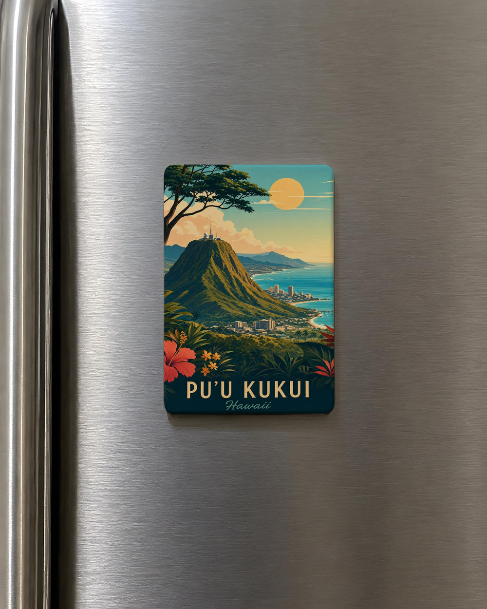 Puu Kukui Fridge Magnet, Maui Hawaii Mountain Peak Souvenir Magnet, Tropical Island Landmark Refrigerator Magnet