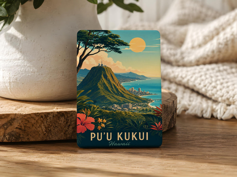Puu Kukui Fridge Magnet, Maui Hawaii Mountain Peak Souvenir Magnet, Tropical Island Landmark Refrigerator Magnet