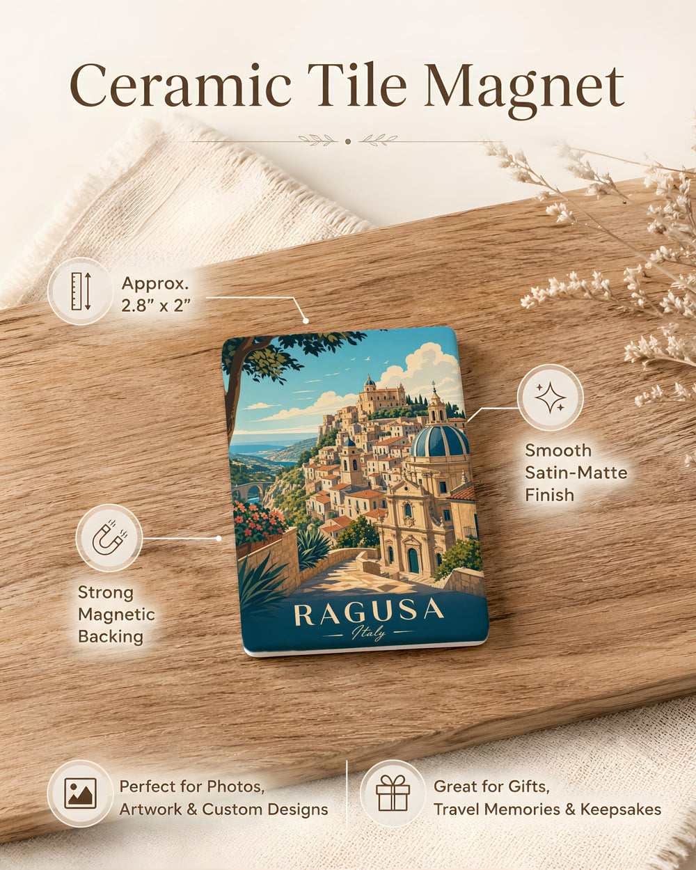 Ragusa Italy Fridge Magnet, Sicily Travel Souvenir, Ragusa Landmark Keepsake, Italian City Vacation Gift, Kitchen Magnet