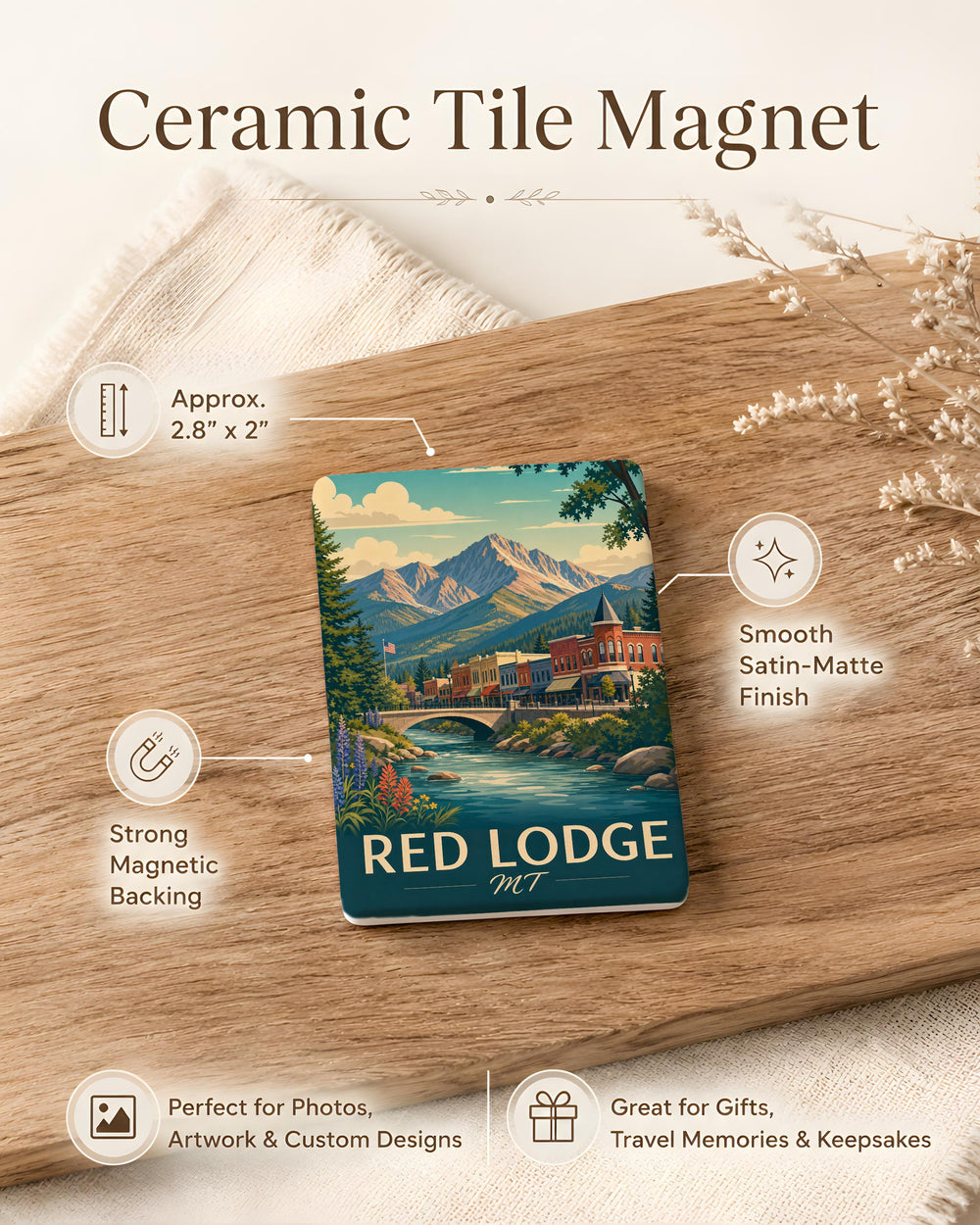 Red Lodge MT Fridge Magnet, Red Lodge Montana Souvenir Magnet, Travel Gift, Rocky Mountain Town Keepsake Magnet