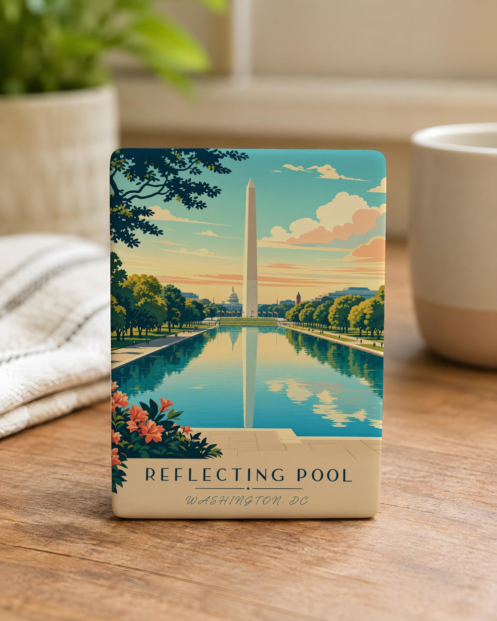 Reflecting Pool Fridge Magnet, Peaceful Water Reflection Landmark Souvenir Magnet, Scenic Pool Travel Keepsake Magnet