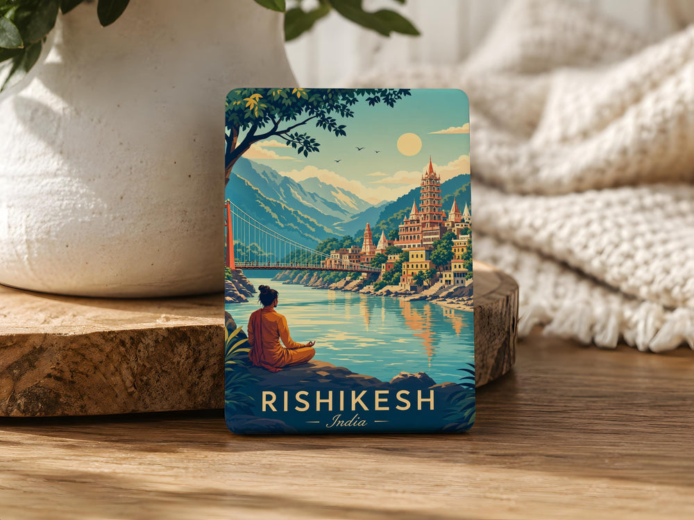 Rishikesh India Fridge Magnet, Ganges River & Laxman Jhula Landmark Souvenir Magnet, Uttarakhand Travel Keepsake