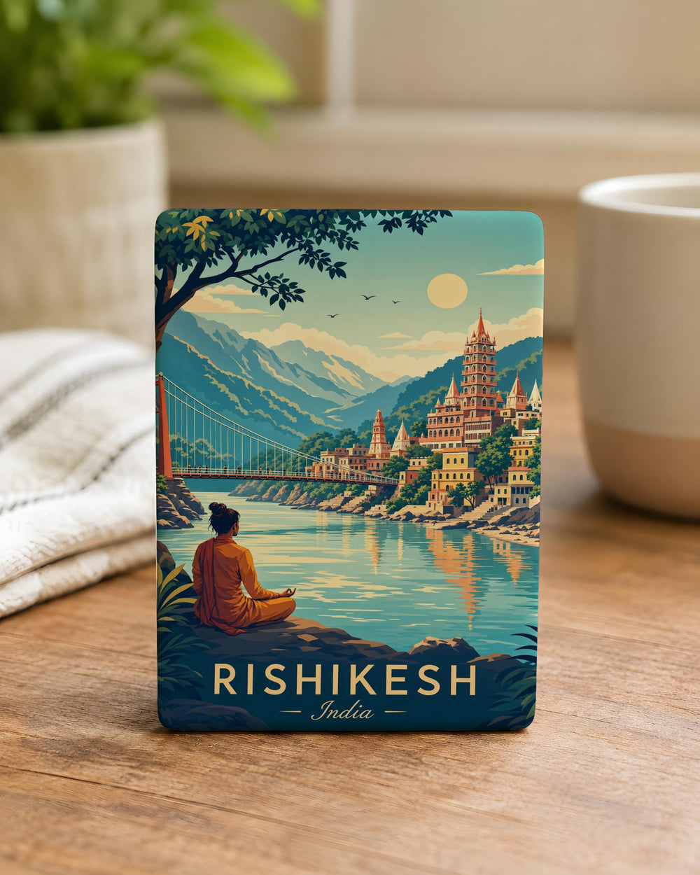 Rishikesh India Fridge Magnet, Ganges River & Laxman Jhula Landmark Souvenir Magnet, Uttarakhand Travel Keepsake