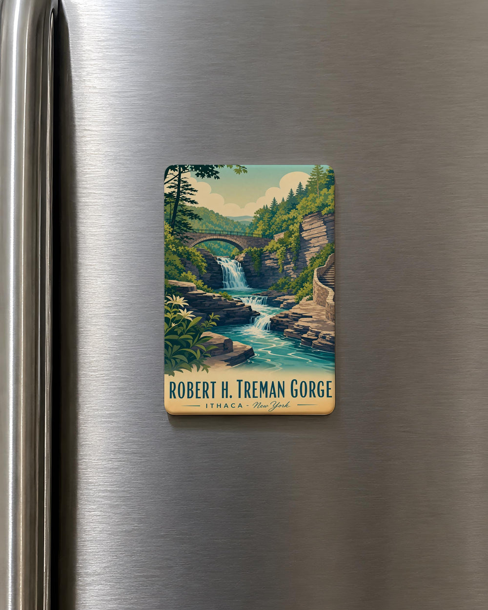 Robert H. Treman Gorge Fridge Magnet, Ithaca New York State Park Souvenir, Gorge Waterfall Nature Travel Keepsake