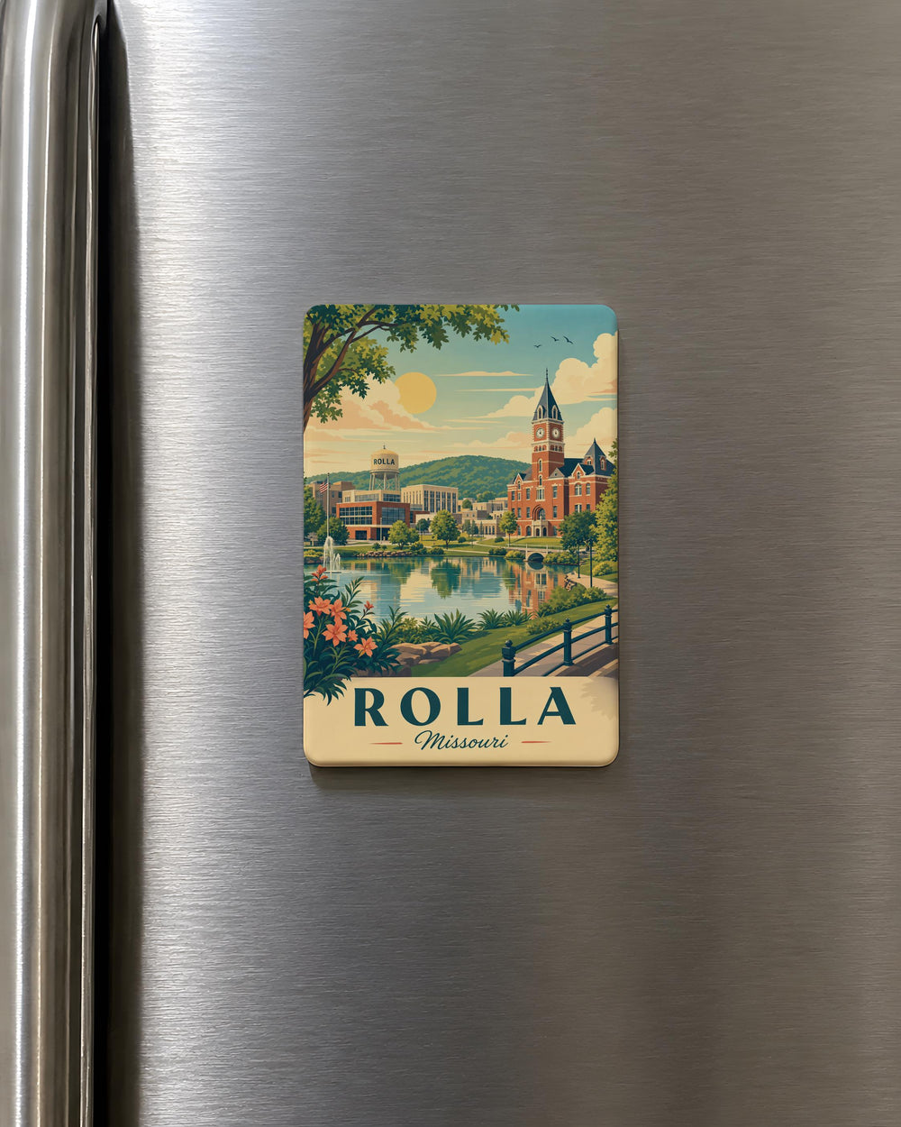 Rolla MO Fridge Magnet, Missouri City Souvenir Magnet, Rolla Missouri Travel Gift, Route 66 Landmark Keepsake Magnet
