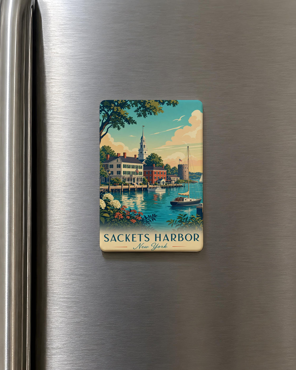 Sackets Harbor NY Fridge Magnet, Sackets Harbor New York Souvenir Magnet, Lake Ontario Harbor Town Travel Gift Magnet