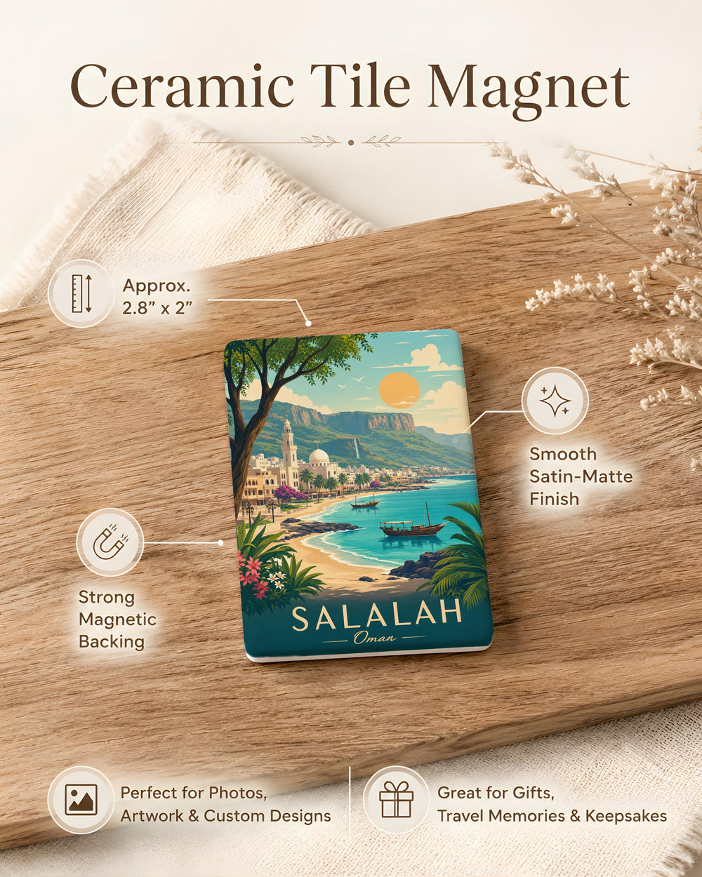 Salalah Oman Fridge Magnet, Salalah Souvenir Magnet, Oman Travel Gift, Salalah City Landmark Magnet, Oman Keepsake Magnet
