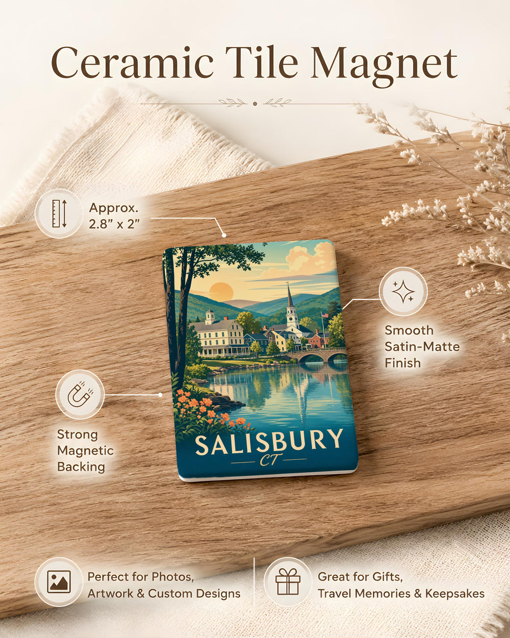 Salisbury CT Fridge Magnet, Salisbury Connecticut Souvenir Magnet, Town Travel Keepsake, New England Gift, Connecticut Decor Magnet