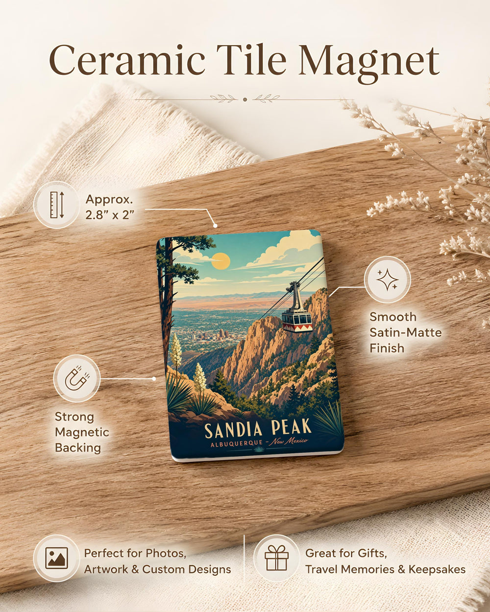 Sandia Peak Fridge Magnet, Albuquerque New Mexico Mountain Souvenir Magnet, Sandia Mountains Travel Gift