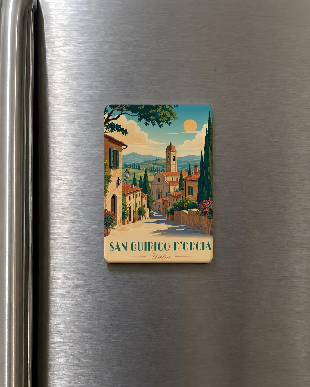 San Quirico d'Orcia Italy Travel Fridge Magnet, Tuscan Village Souvenir Magnet, Val d'Orcia Landmark Magnet