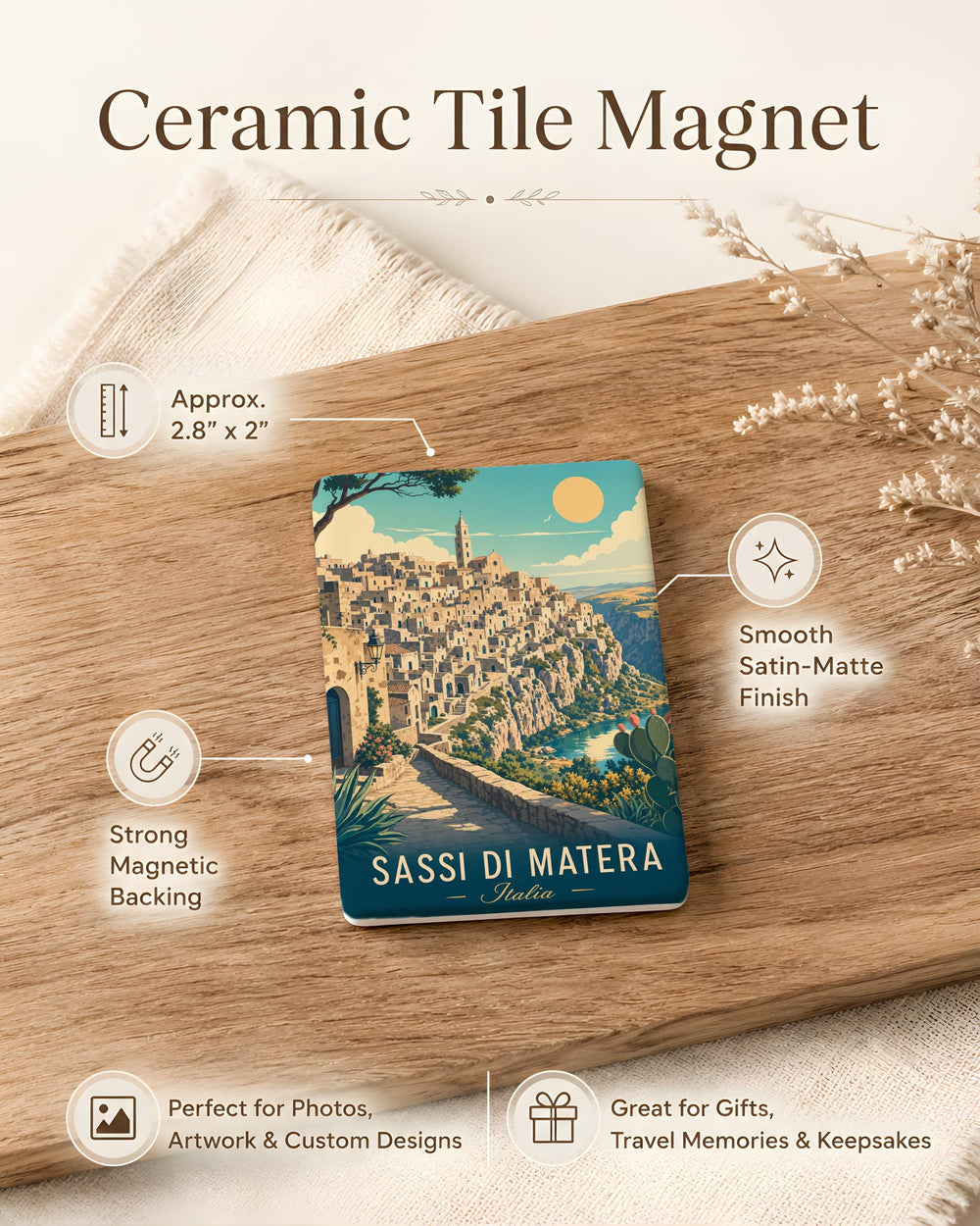 Sassi di Matera Fridge Magnet, Matera Italy Cave Dwellings Souvenir Magnet, Historic Stone Houses Travel Keepsake Magnet