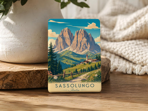 Sassolungo Fridge Magnet, Dolomites Italy Mountain Souvenir, Alpine Peak Travel Gift, South Tyrol Landmark Magnet