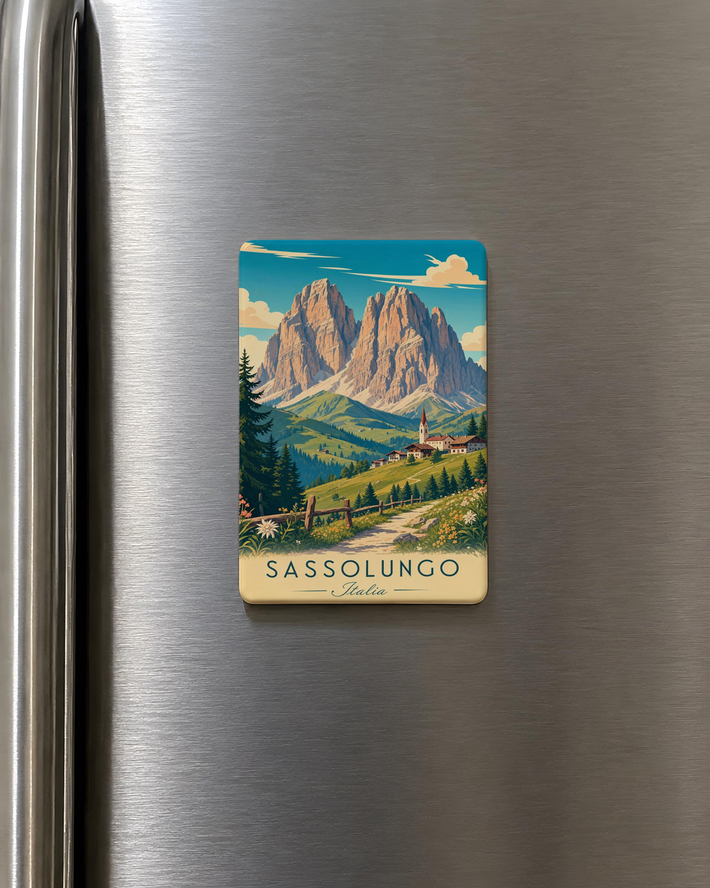Sassolungo Fridge Magnet, Dolomites Italy Mountain Souvenir, Alpine Peak Travel Gift, South Tyrol Landmark Magnet