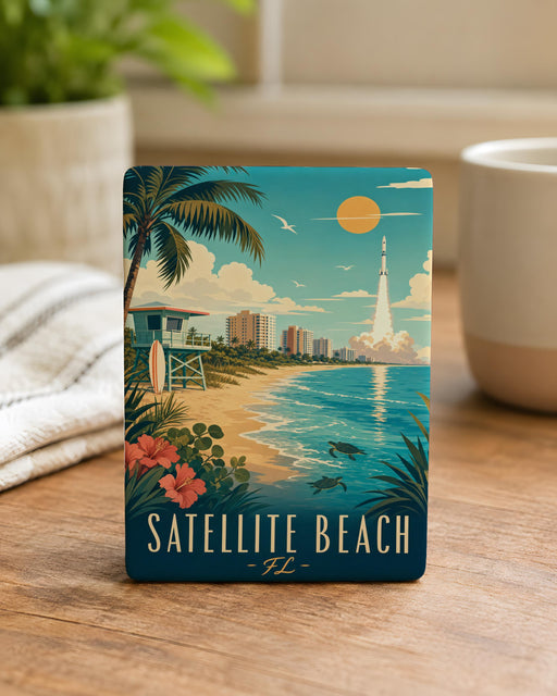 Satellite Beach Florida Fridge Magnet, Satellite Beach FL Souvenir Magnet, Coastal Beach Town Travel Gift, Space Coast Keepsake