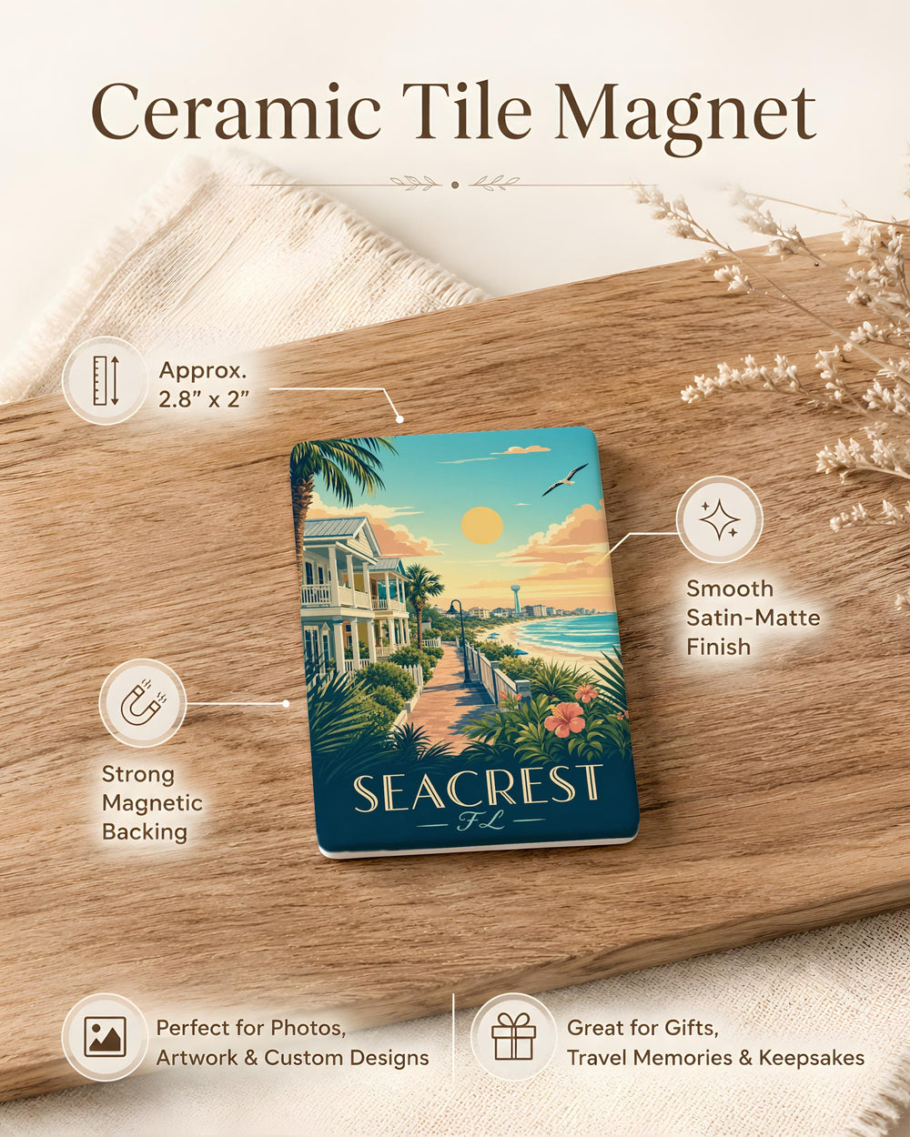 Seacrest FL Fridge Magnet, Seacrest Florida Souvenir Magnet, Beach Town Travel Keepsake, Coastal Vacation Gift