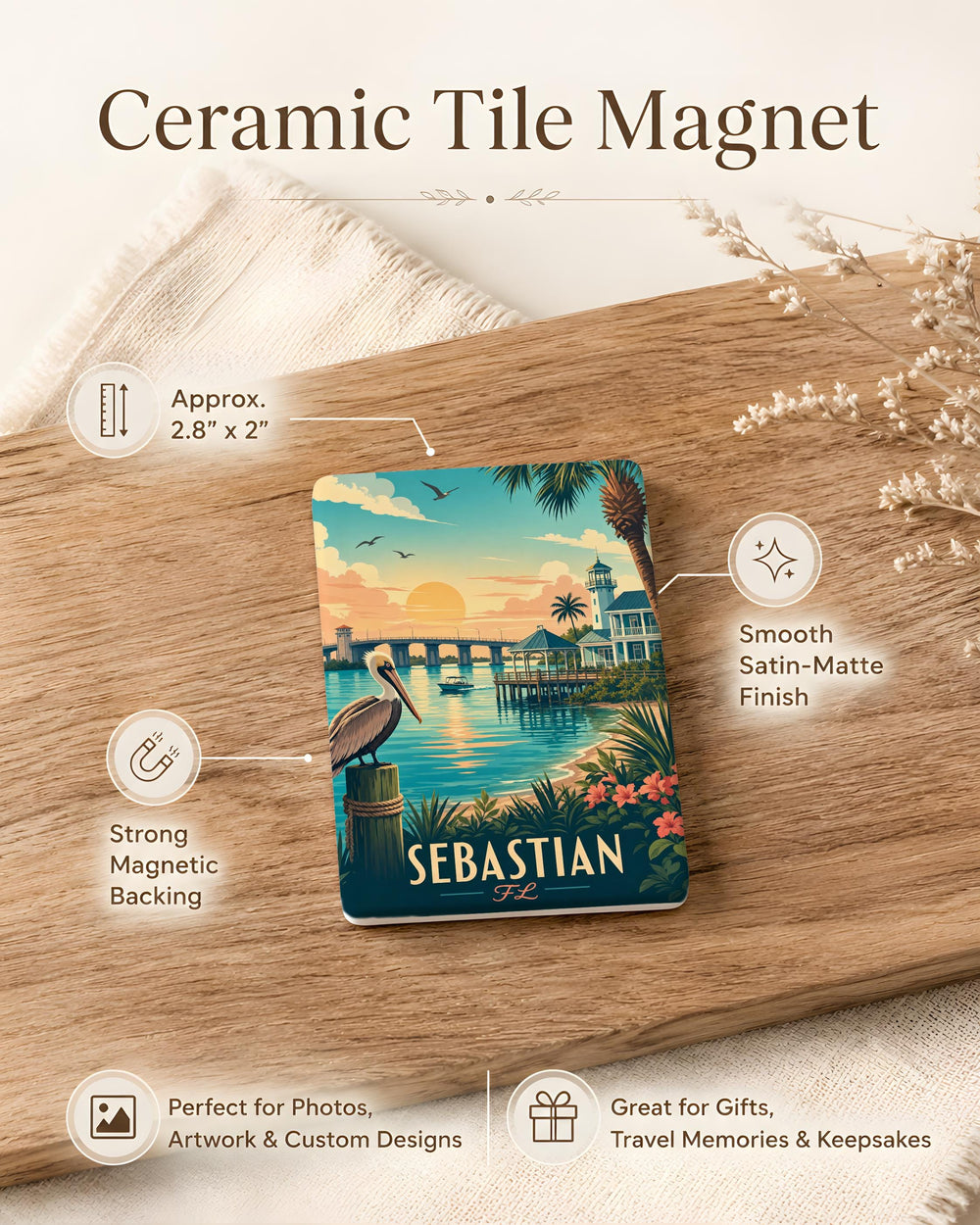 Sebastian Florida Fridge Magnet, Sebastian FL Souvenir Magnet, Indian River Lagoon Coastal Town Travel Keepsake Magnet