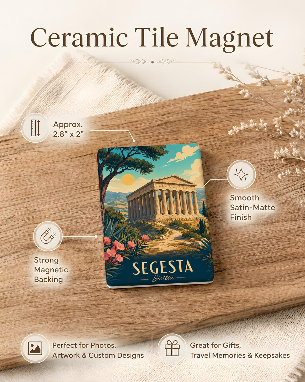 Segesta Temple Fridge Magnet, Ancient Greek Temple Ruins Sicily Souvenir Magnet, Archaeology Travel Keepsake Magnet
