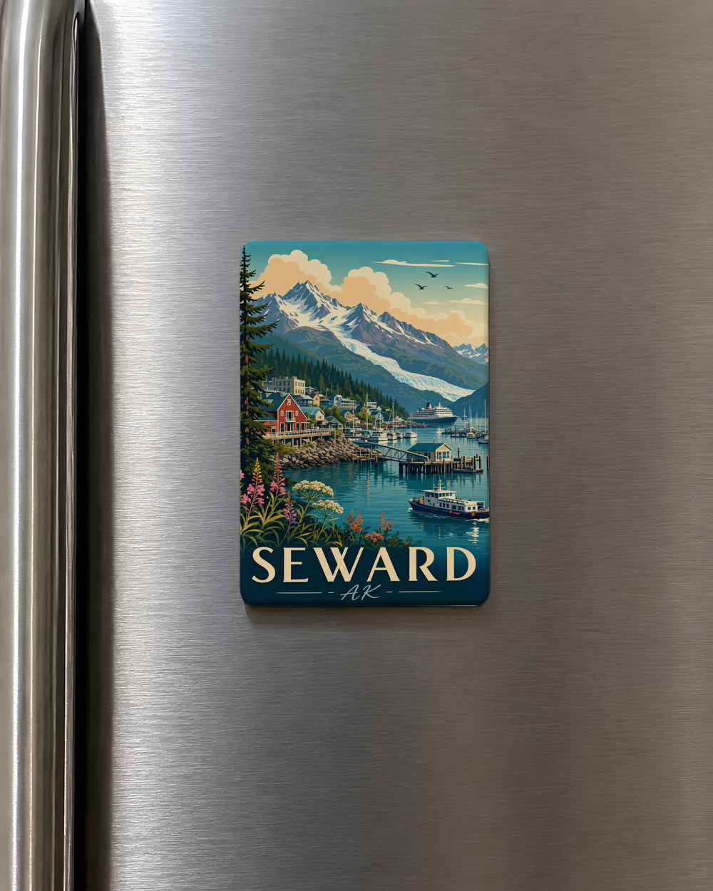 Seward Alaska Fridge Magnet, Seward AK Souvenir Magnet, Kenai Peninsula Travel Gift, Alaska Vacation Keepsake Magnet
