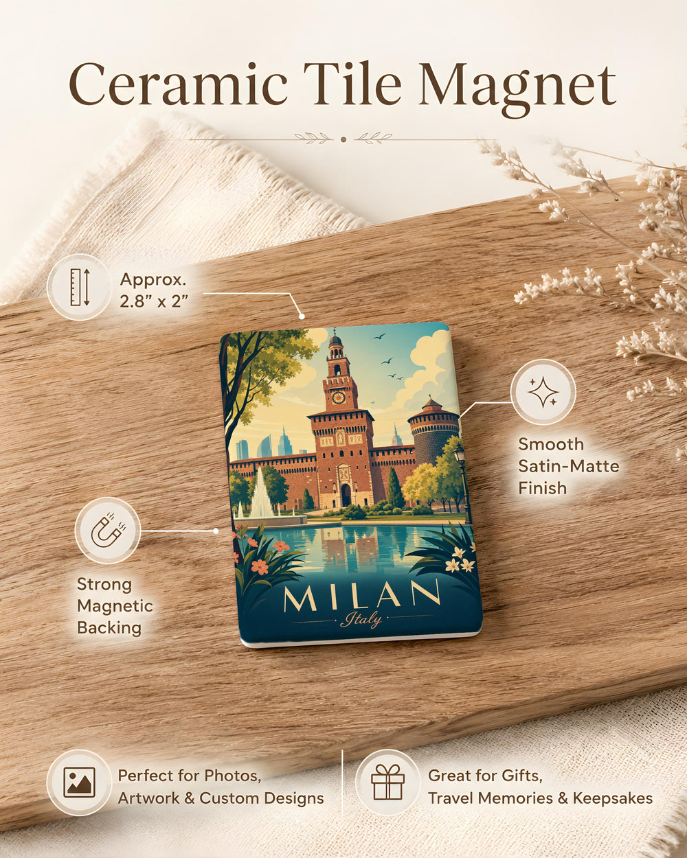 Sforza Castle Fridge Magnet, Milan Italy Landmark Souvenir Magnet, Castello Sforzesco Travel Gift Magnet