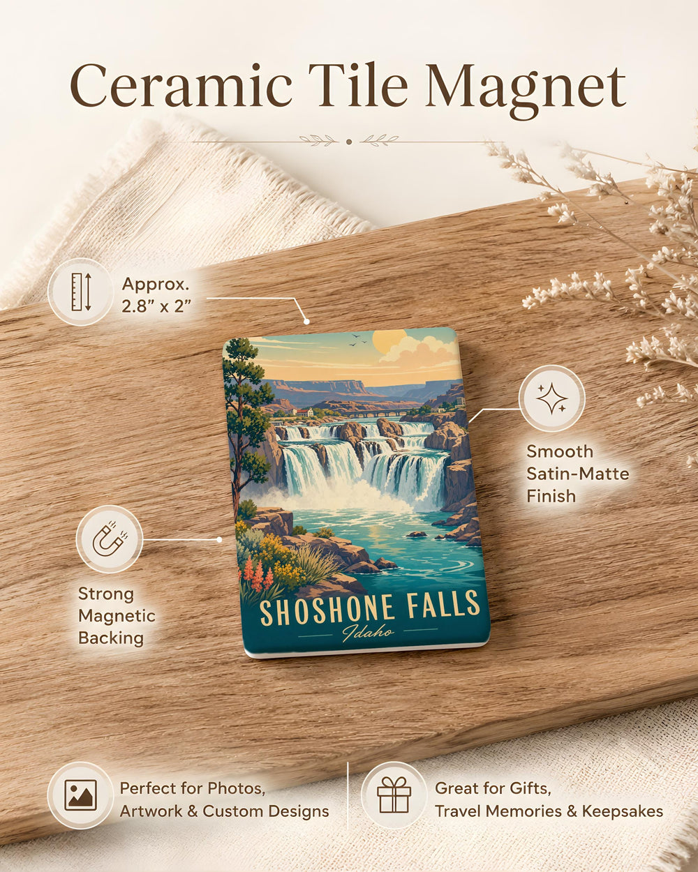 Shoshone Falls Idaho Fridge Magnet, Twin Falls Travel Souvenir, Snake River Canyon Landmark Keepsake Magnet