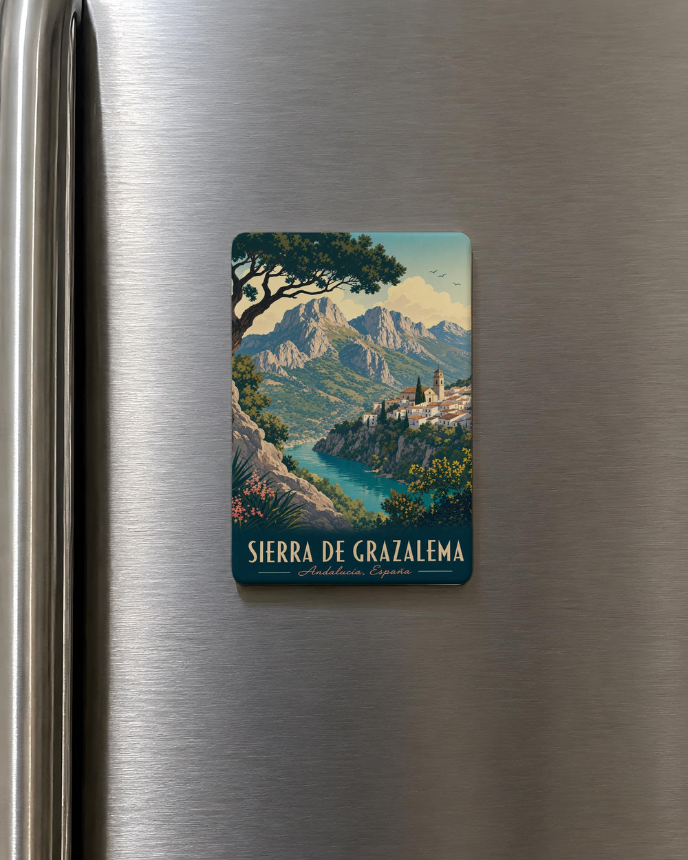 Sierra de Grazalema Fridge Magnet, Andalusia Spain Mountain Village Souvenir Magnet, Grazalema Natural Park Travel Keepsake