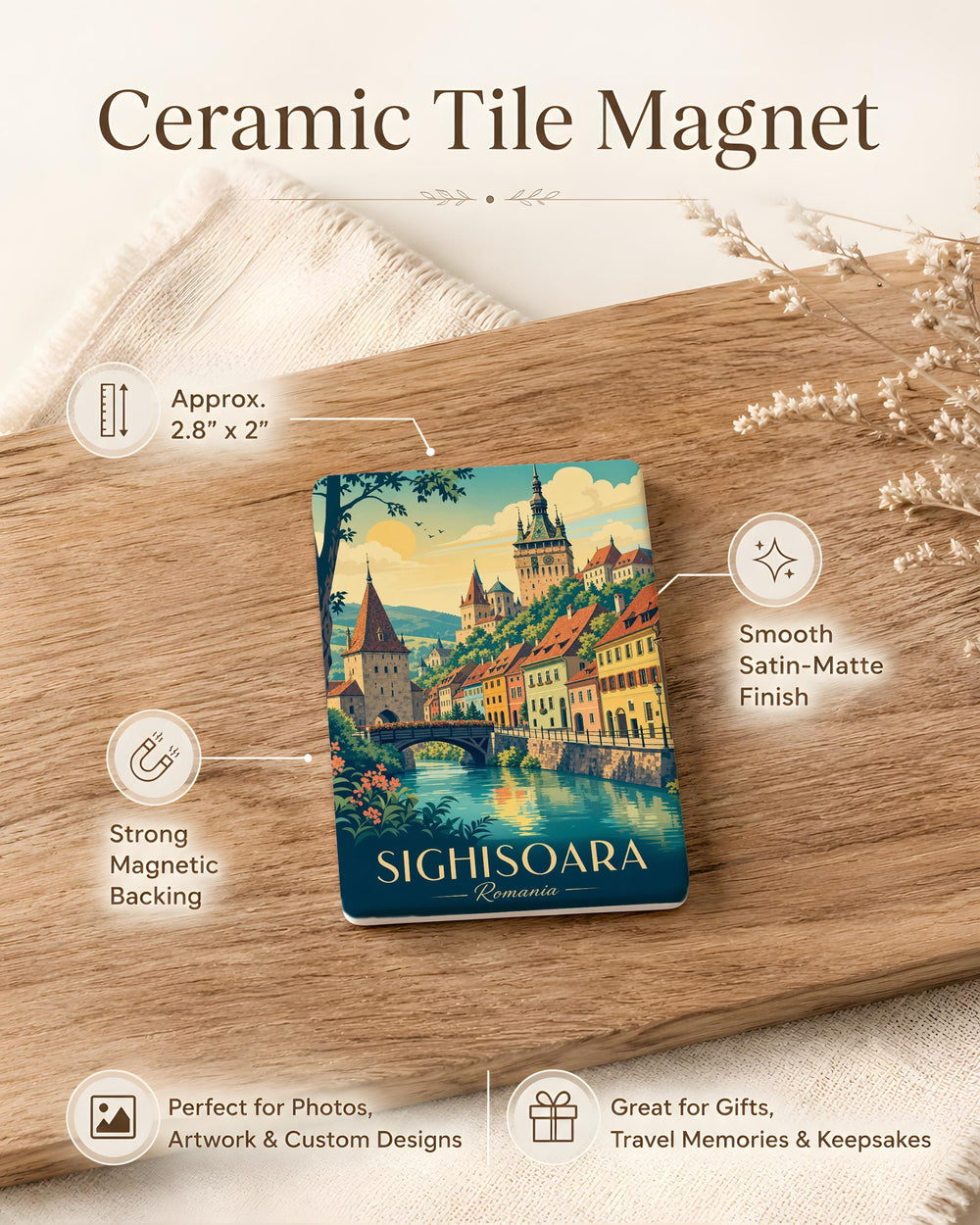 Sighisoara Romania Fridge Magnet, Sighisoara Old Town Travel Souvenir Magnet, Medieval Citadel Landmark Magnet