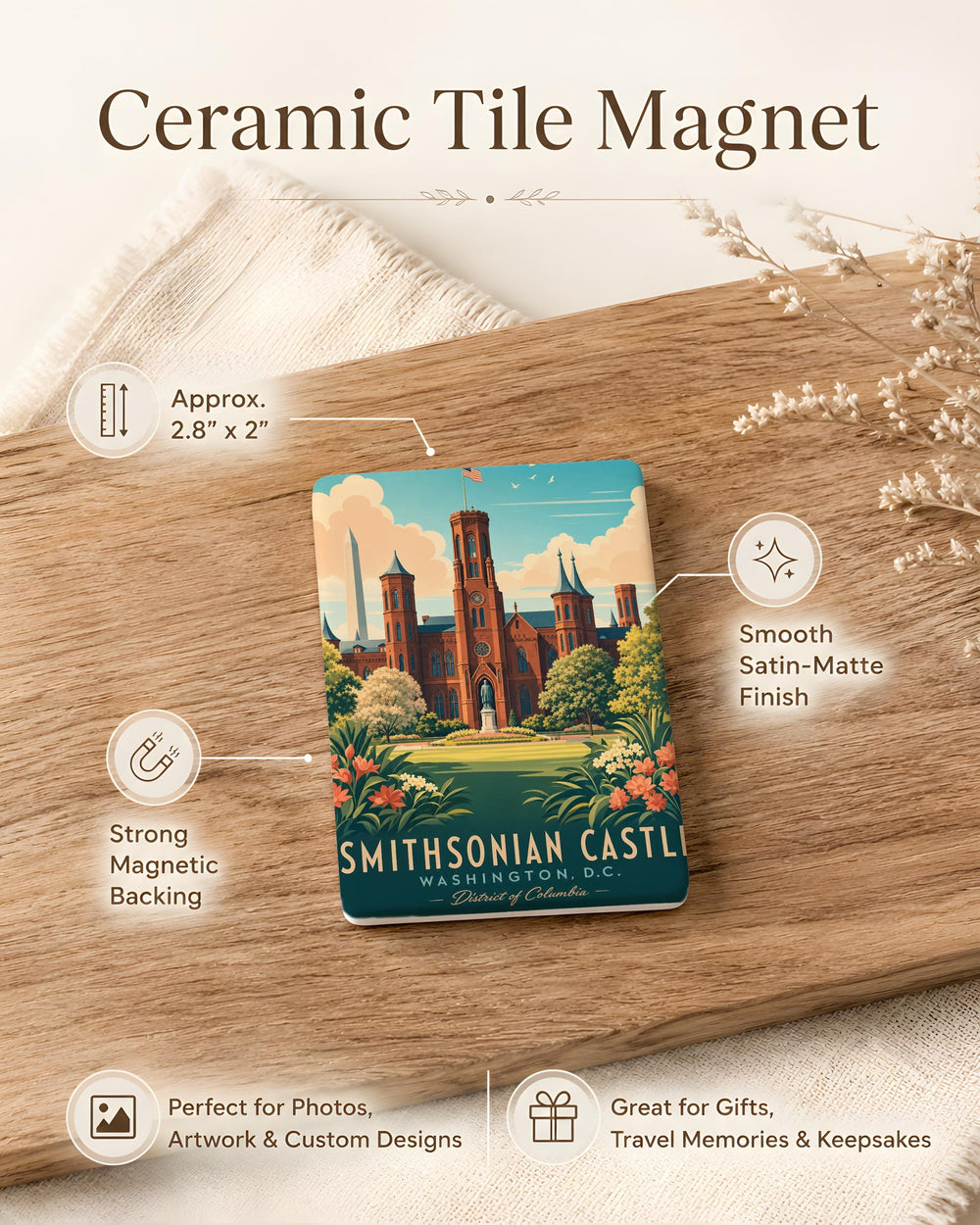 Smithsonian Castle Fridge Magnet, Washington DC Landmark Souvenir, Historic Smithsonian Institution Building Magnet