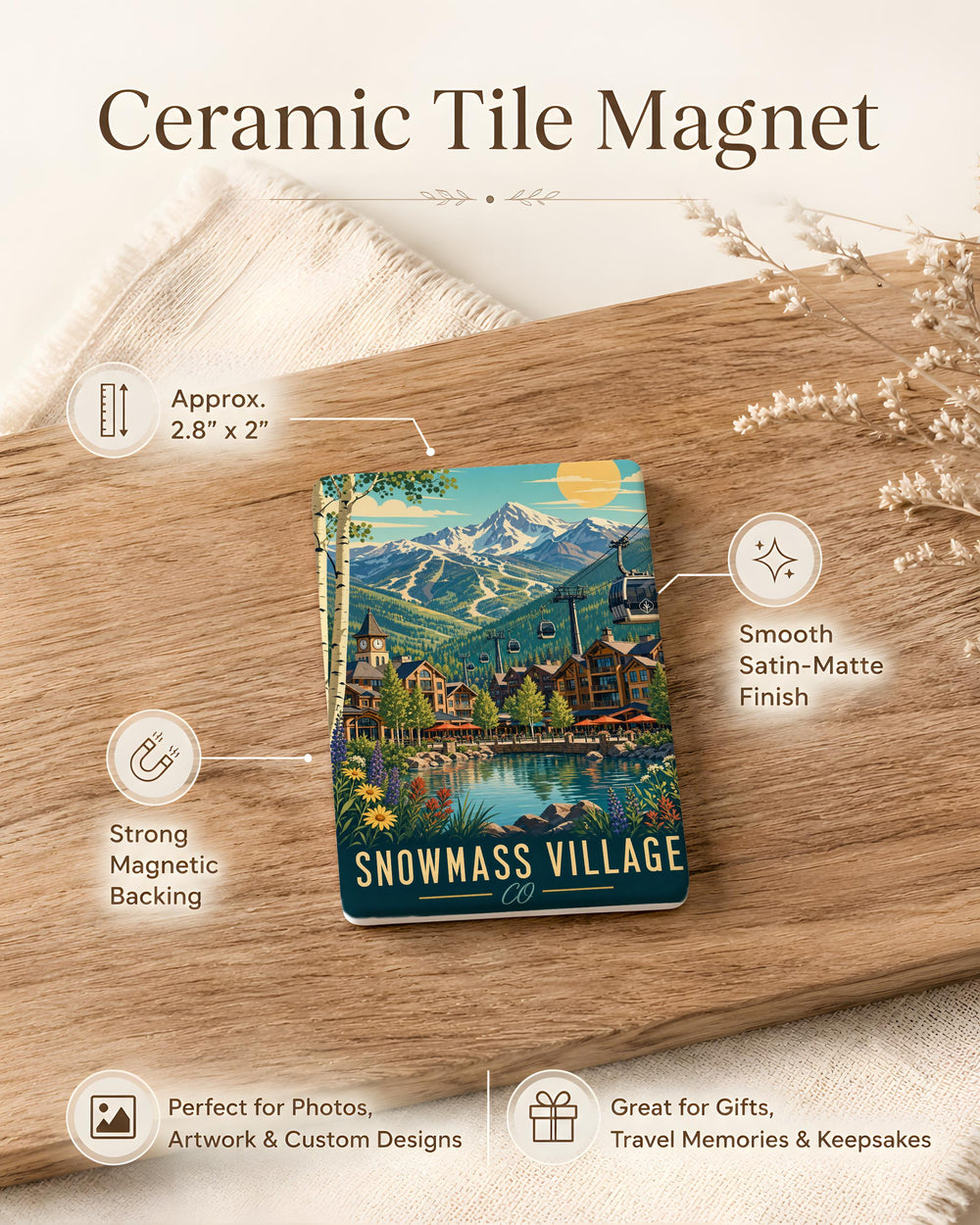 Snowmass Village CO Fridge Magnet, Colorado Mountain Town Souvenir Magnet, Snowmass Village Colorado Travel Gift
