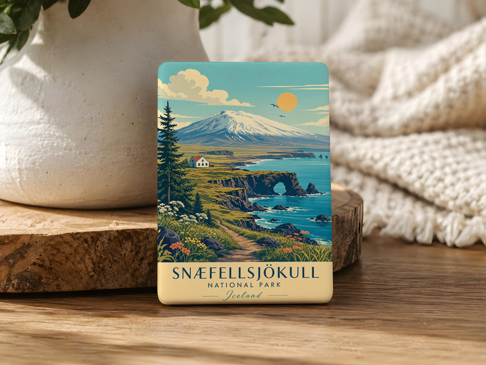 Snæfellsjökull National Park Fridge Magnet, Iceland Volcano Glacier Landmark Souvenir Magnet, Travel Gift for Nature Lovers