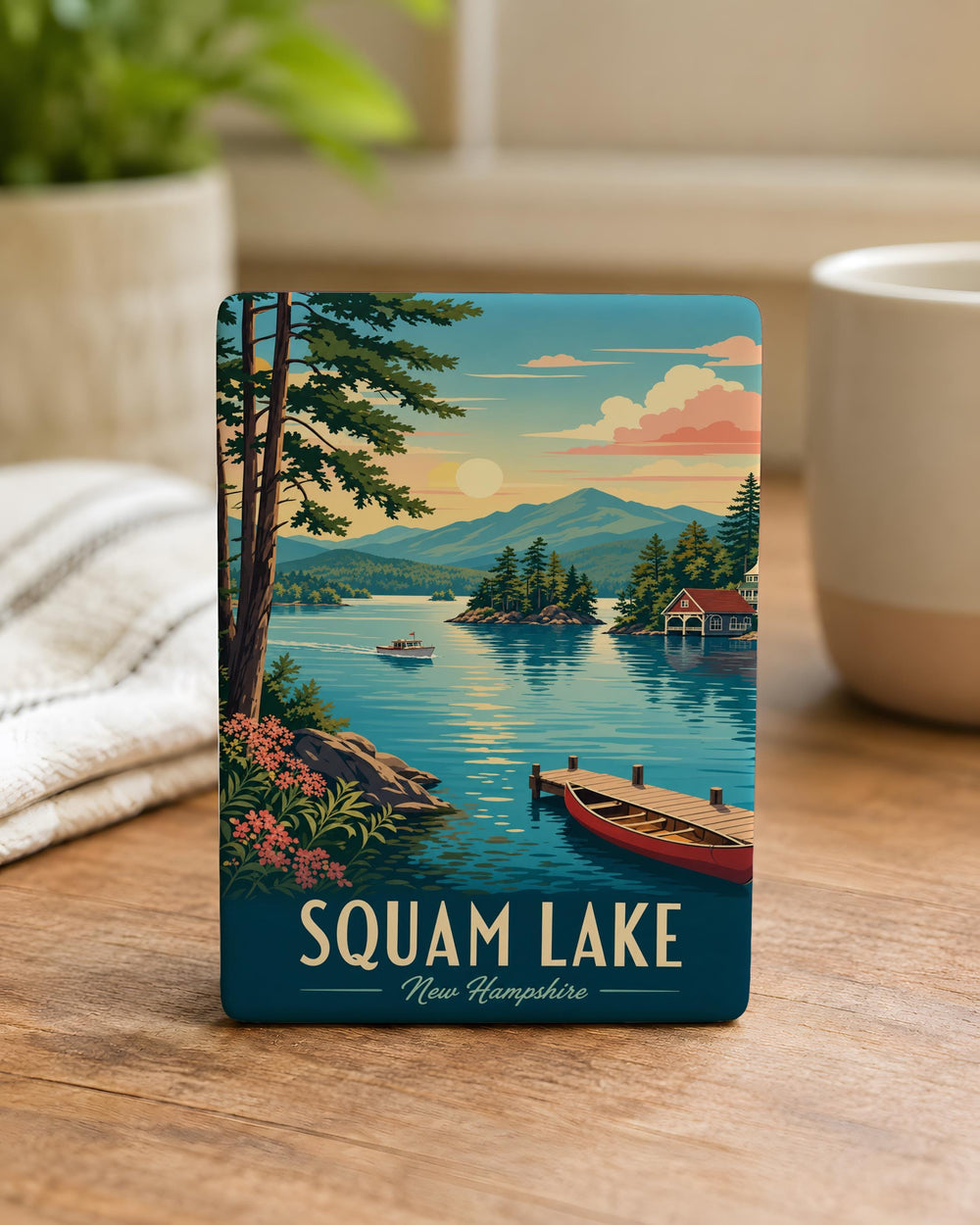 Squam Lake Fridge Magnet, New Hampshire Lake Souvenir, Squam Lakes Region Travel Gift, Lakeside Cabin & Boating Keepsake
