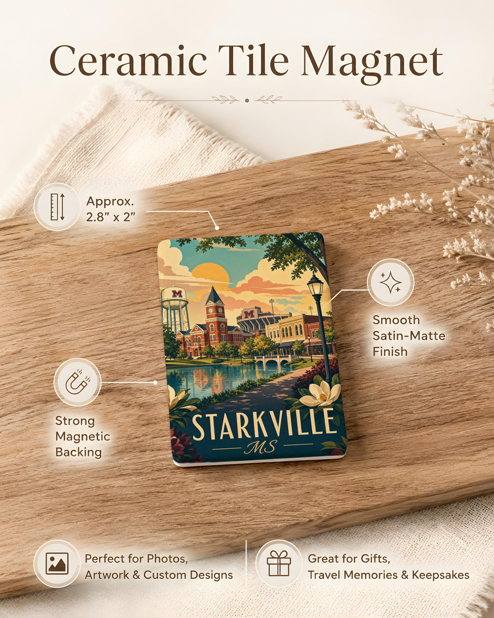 Starkville MS Fridge Magnet, Starkville Mississippi Souvenir Magnet, Mississippi Travel Gift, College Town Keepsake Magnet
