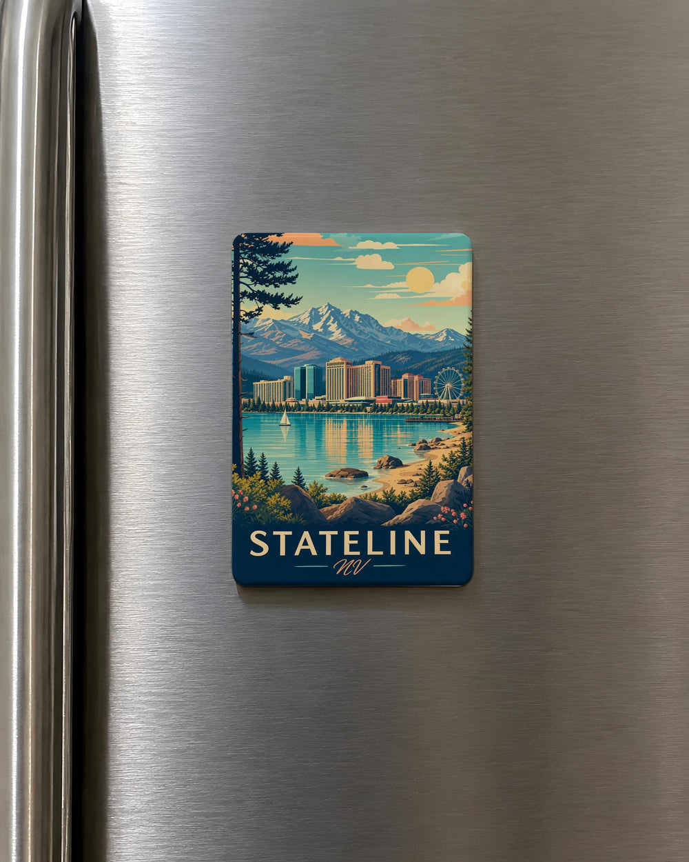 Stateline Nevada Fridge Magnet, Stateline NV Souvenir Magnet, Lake Tahoe Border Town Travel Gift Magnet