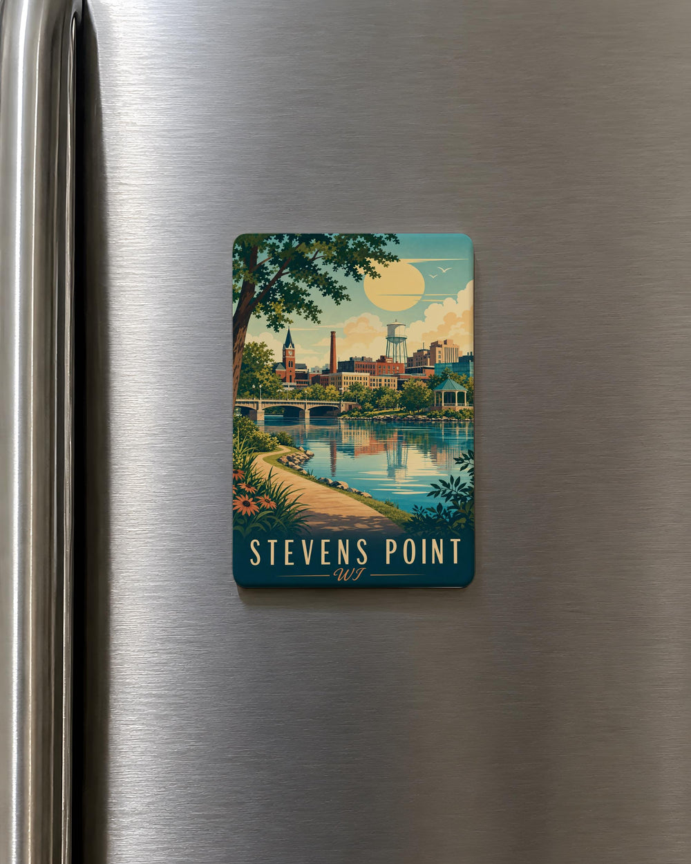 Stevens Point WI Fridge Magnet, Wisconsin Souvenir Magnet, Stevens Point Travel Gift, City Landmark Keepsake Magnet