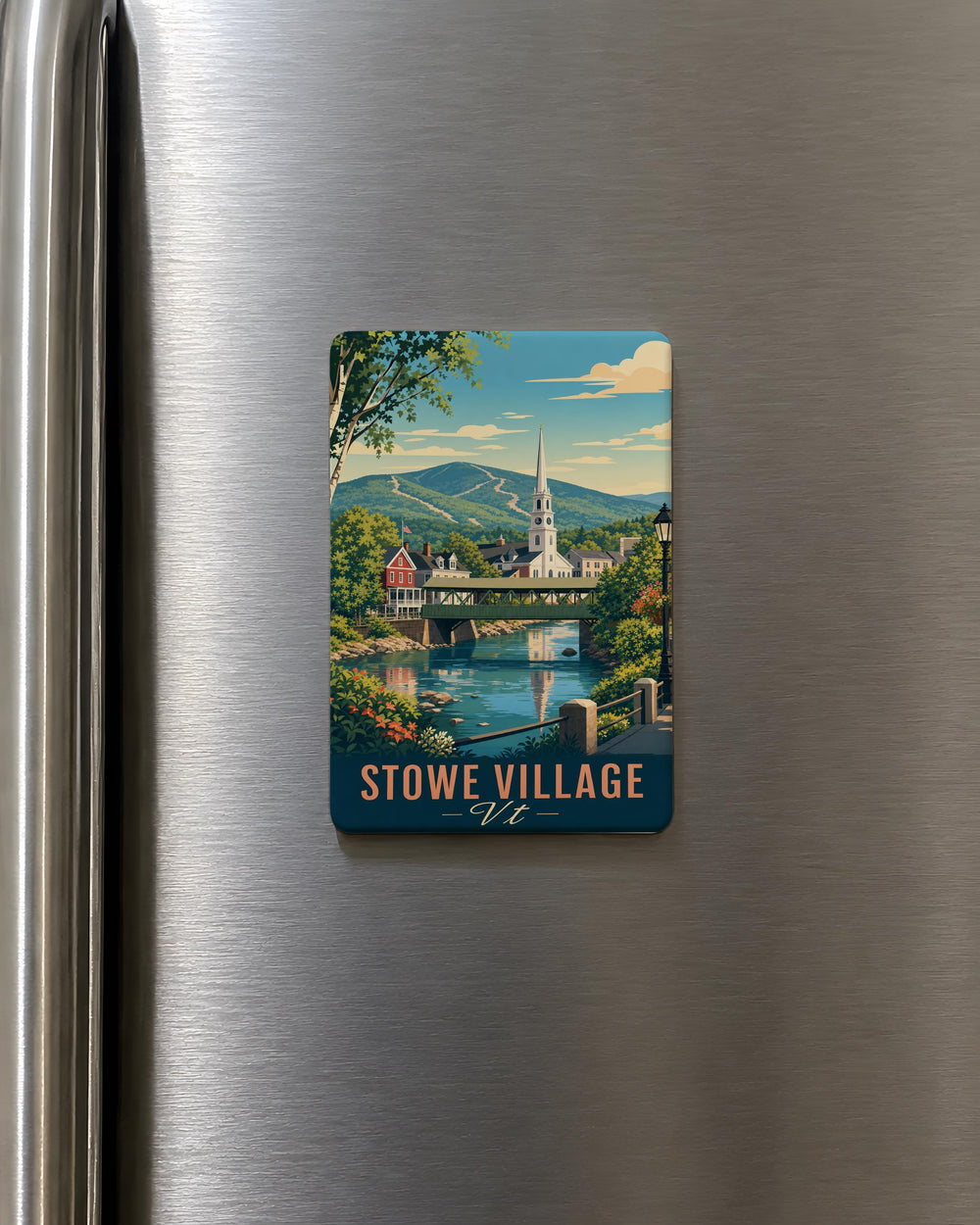 Stowe Village Vermont Fridge Magnet, Stowe VT Village Scene Souvenir Magnet, New England Travel Gift, Vermont Keepsake Magnet