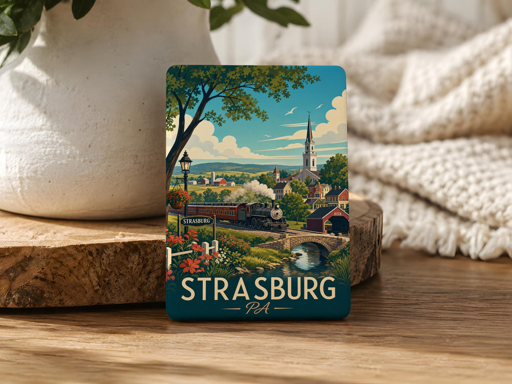 Strasburg PA Fridge Magnet, Strasburg Pennsylvania Souvenir Magnet, Lancaster County Travel Gift, Railroad Town Keepsake Magnet