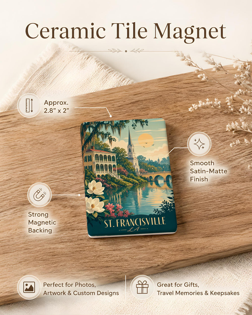St. Francisville LA Fridge Magnet, St Francisville Louisiana Souvenir Magnet, Travel Keepsake Refrigerator Magnet