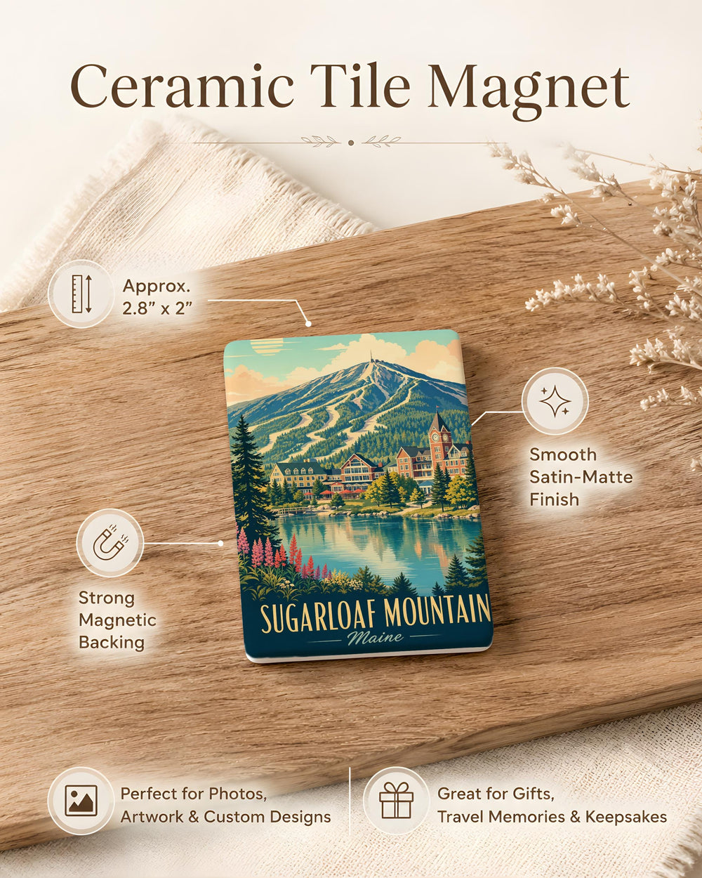 Sugarloaf Mountain Maine Fridge Magnet, Carrabassett Valley Souvenir, Maine Mountain Travel Keepsake Magnet