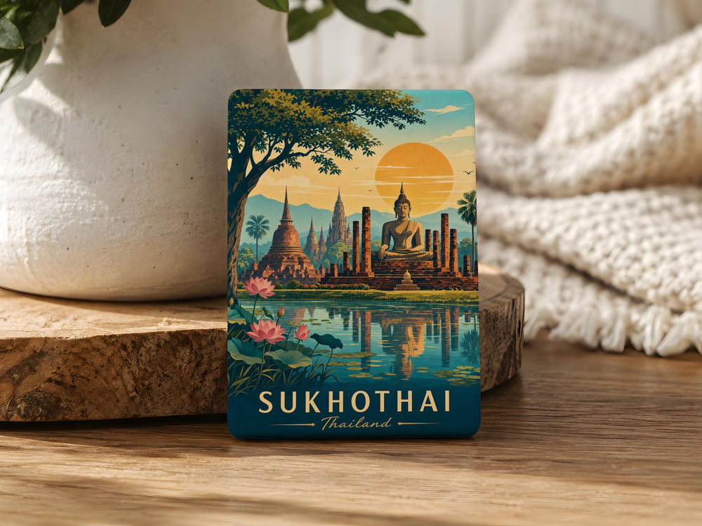 Sukhothai Thailand Fridge Magnet, Sukhothai Historical Park Souvenir Magnet, Thailand Travel Gift, Temple Landmark Magnet