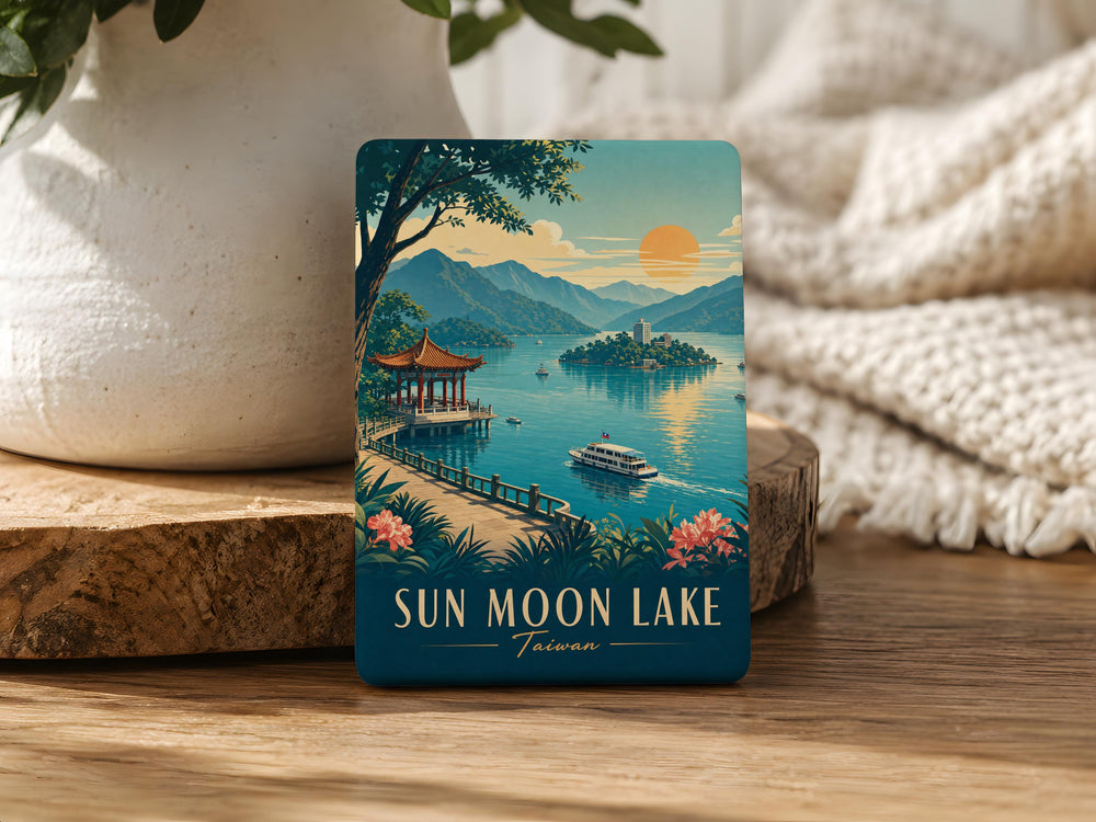 Sun Moon Lake Fridge Magnet, Taiwan Scenic Lake Souvenir Magnet, Sun and Moon Lake Travel Keepsake Magnet
