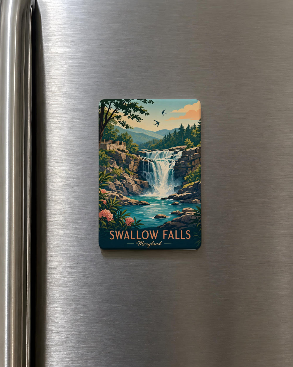 Swallow Falls Fridge Magnet, Waterfall Nature Landmark Souvenir Magnet, Outdoor Hiking Travel Keepsake Gift