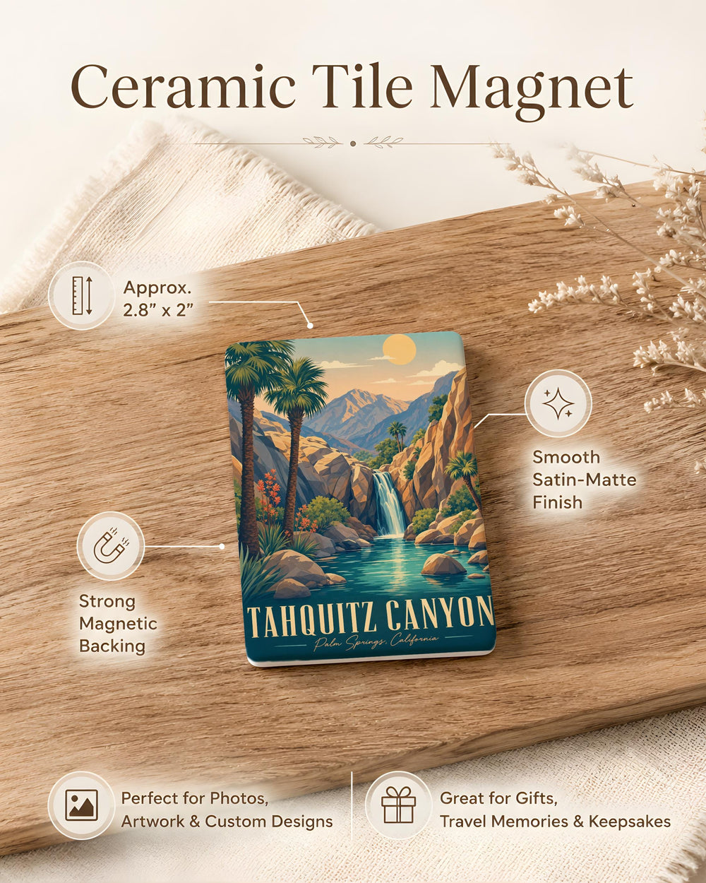 Tahquitz Canyon Fridge Magnet, Palm Springs California Souvenir, Desert Canyon Landscape Gift, Hiking Trail Travel Keepsake