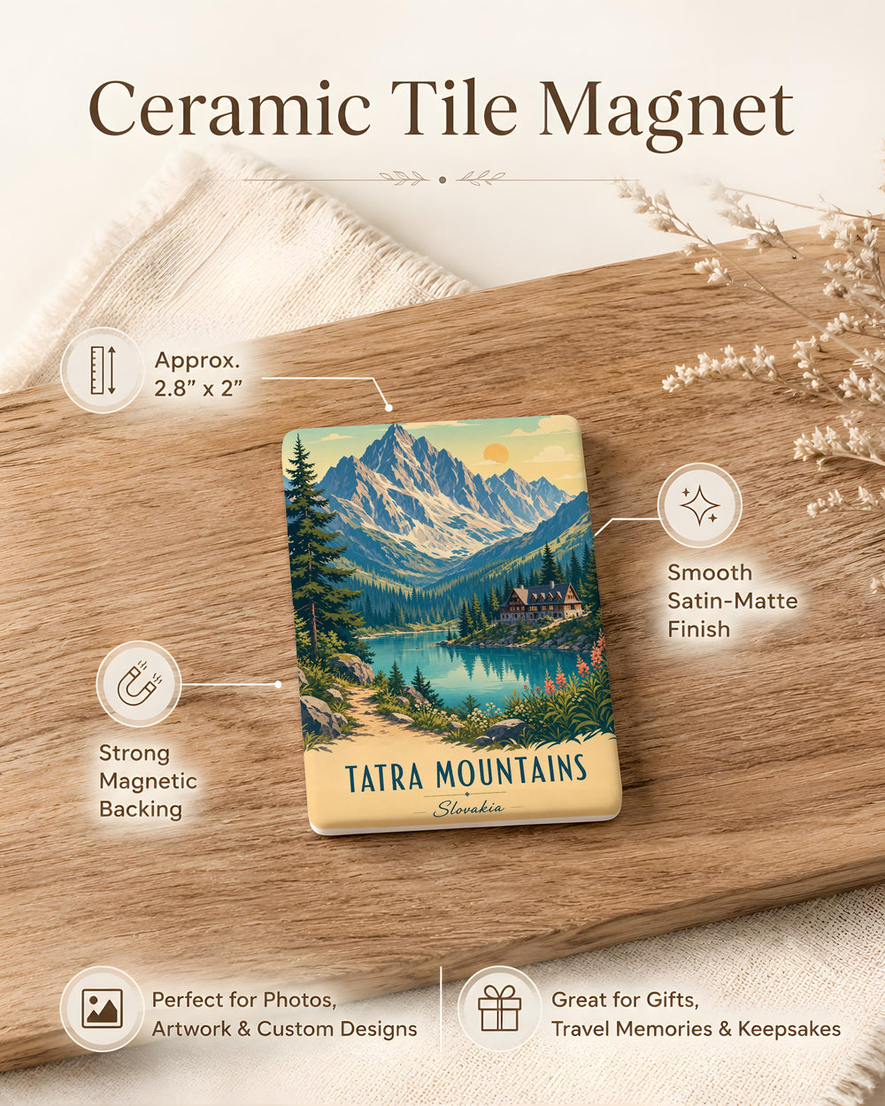 Tatra Mountains Fridge Magnet, Poland Slovakia Mountain Range Souvenir, High Tatras Scenic Travel Keepsake Magnet